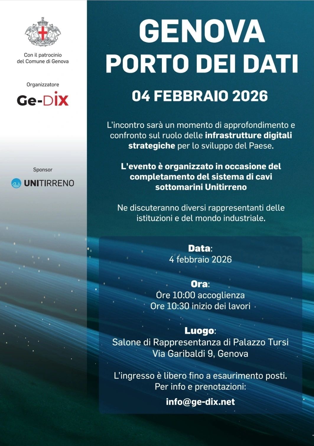 Poster Conference "Genoa, Port of Data" with directions on place, date and time